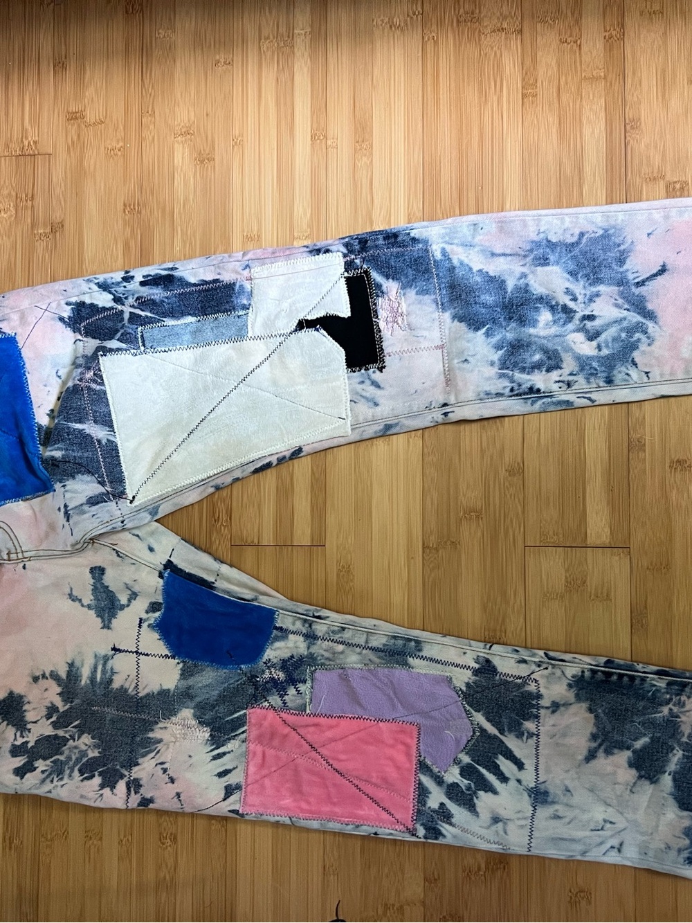 MNML Tie-Dye Patchwork Skinny Jeans - Pink & Blue